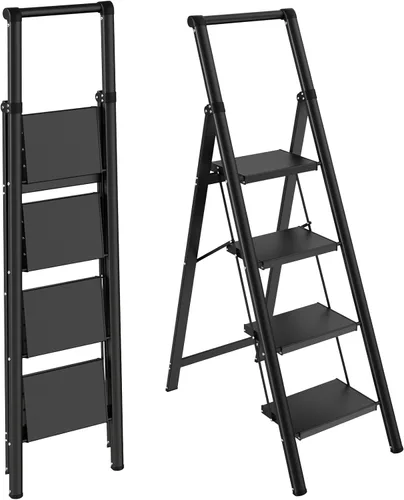 Miniatura 14 de HBTower Escalera de escalón, taburete plegable, taburete portátil de acero resistente para adultos con pedales anchos antideslizantes para el hogar