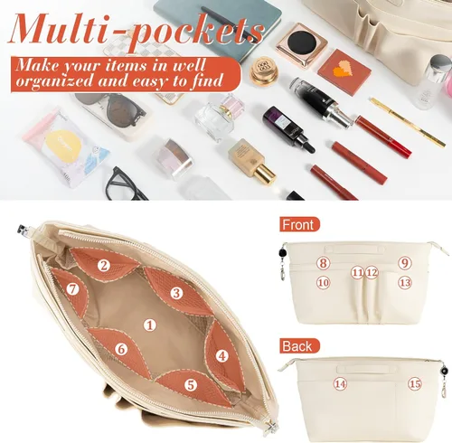 Miniatura 4 de Joqixon Organizador de bolso para bolsos, organizador de bolsas de piel sintética para bolso con luz LED, bolso y moldeador de bolso con llavero