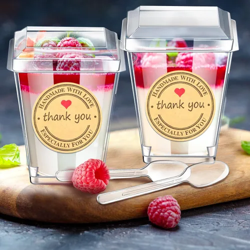 Miniatura 2 de Sieral Paquete de 100 tazas de plástico de postre de 5 onzas con tapas, cucharas, calcomanías, mini vasos transparentes de yogur para aperitivos