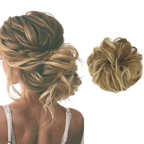 Miniatura 10 de Extensiones de cabello desordenado, coleta, peinado recogido, Moño, Mezcla de blanqueador negro y café.