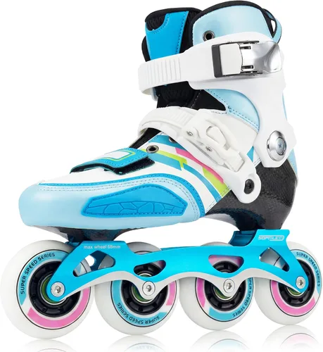 Patines en línea para niñas y niños, patines de fibra de carbono de rendimiento para niños de 4 a 12 años con ruedas de poliuretano, divertidos Azul