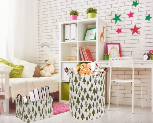 Miniatura 2 de Cesta plegable rectangular de tela para almacenamiento,con revestimiento impermeable y asas, sirve como organizador de juguetes, cesta de regalo