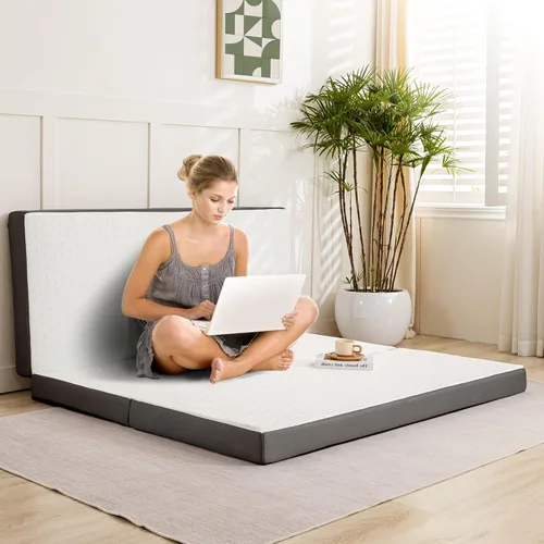 Miniatura 6 de MUUEGM Colchón plegable de espuma viscoelástica de tamaño individual, colchón plegable de 4 pulgadas para yoga, viajes, caravana, campamento