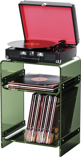 Miniatura 13 de Mesa para tocadiscos de acrílico con estante de almacenamiento, mesa auxiliar transparente para noche (verde, grande)