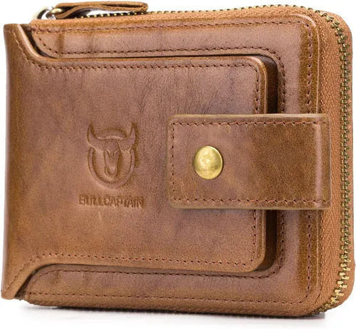 Miniatura 15 de LUKZIJAES Billetera de cuero genuino para hombre, con bloqueo RFID, delgada, plegable, bolsillo frontal, #3-Café, Vintage