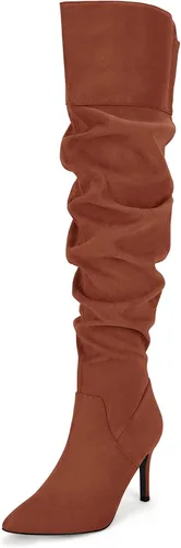 Coutgo Botas por encima de la rodilla para mujer, con puntera alta hasta el muslo, tacón alto, estilo holgado, tacón alto, largo, sexy, zapatos de