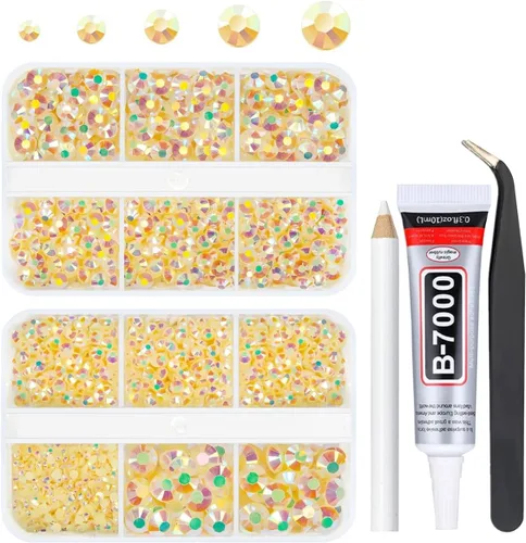 Miniatura 25 de qiipii Diamantes de imitación de resina AB verde aguamarina con pegamento B7000 para manualidades deslumbrantes de 2mm-6mm piedras gelatinosas