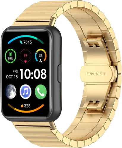 Miniatura 8 de Correa de reloj compatible con Huawei Watch Fit 2, pulsera de metal de acero inoxidable para mujeres y hombres para Huawei Watch Fit 2 (negro)