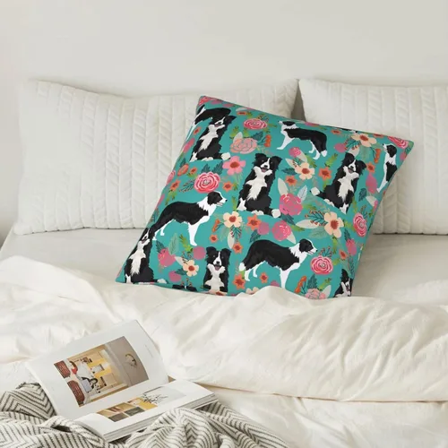 Miniatura 6 de Fundas de almohada decorativas de 18 x 18 pulgadas, fundas de almohada de doble cara para sofá, Border Collie Florals, fundas de almohada de felpa