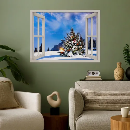 Miniatura 40 de wall26 Adhesivo de Pared Papá Noel Llevando Regalos Ventana Abierta Mural, No Se Despega y No Se Pega, Papel Tapiz No Tejido Decorativo