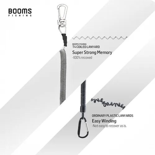 Miniatura 5 de Booms Fishing T4 cordón o cuerda de seguridad en espiral, Cuerda de alambre de acero interior con langosta, se expande hasta 59 pulgadas. 6PCS