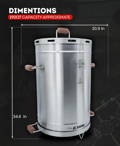 Miniatura 2 de El Barril Lite Parrilla Ahumadora de Barril Grande, Acero Inoxidable 430, Capacidad de 45 Libras, 14 Ganchos para Carne, Parrilla Superior y Mango