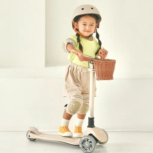 Miniatura 8 de MomnLittle - Patinete para niños de 3 a 10 años (beige/rosa/azul marino/blanco) de 3 ruedas con luces LED, certificado por la CPSC plegable y 4