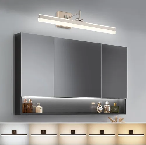 Miniatura 10 de Moderna lámpara de tocador negra ajustable LED para baño sobre espejo giratorio (negro, 23.6 pulgadas, 5CCT regulable)