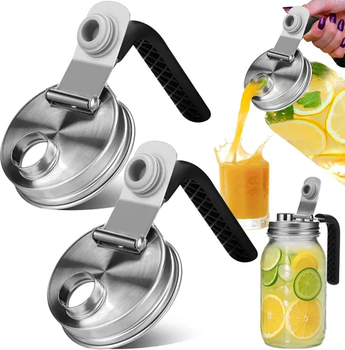 Miniatura 11 de Palksky Tapas para Beber de Frascos Mason, Accesorios de Tapa para Sorber de Frascos Mason de Boca Ancha de Acero Inoxidable, Tapa Abatible