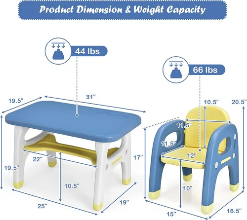 Miniatura 6 de KOTEK Juego de mesa y silla para niños, bonita mesa de actividades con almacenamiento y bloques de construcción, sillón en forma de dinosaurio
