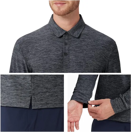 Miniatura 37 de NAVISKIN Camisas polo de manga larga para hombre, camisas de golf con cuello UPF 50 SPF para hombre, secado rápido, absorbe la humedad