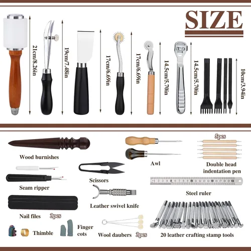 Miniatura 3 de BUTUZE Kit de cuero, kit de herramientas de cuero para principiantes, herramientas de artesanía en cuero con herramientas de estampado, biselador