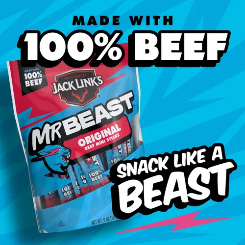 Miniatura 4 de Jack Link's x MrBeast - Mini palitos de carne seca de res originales – Snacks de proteína envueltos individualmente – 0.25 oz de proteína por