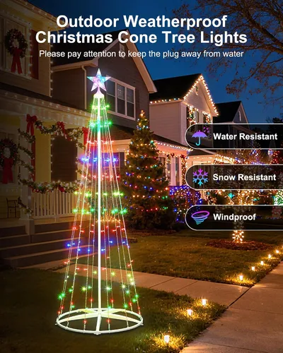 Miniatura 7 de Paquete de 2 Luces Inteligentes de Árbol de Navidad en Forma de Cono - Árbol Artificial de 5 Pies con 130 LED y 6 Pies con 154 LED con Estrella