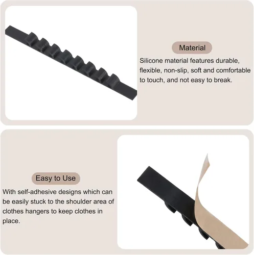 Miniatura 4 de uxcell 200 tiras adhesivas de silicona antideslizantes para colgar ropa para perchas de madera y plástico, color negro (2.76 x 0.25 pulgadas)