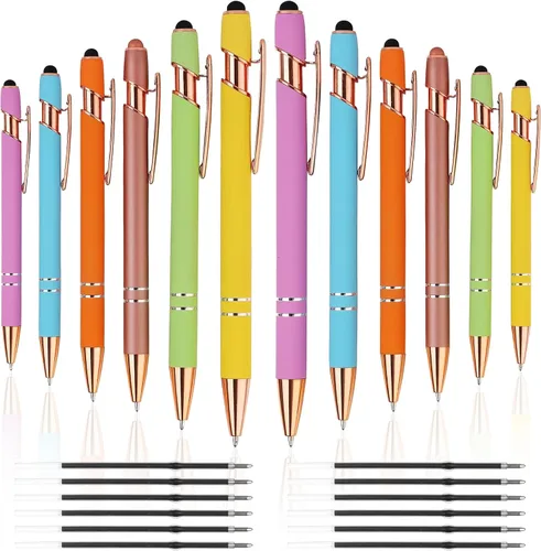 Miniatura 26 de 12 PCS Bolígrafos 2 en 1 con Punta Stylus, Bolígrafo de Metal con Tinta Negra de 1.0 mm, Stylus para Pantallas Táctiles (Oro Rosa y Azul Claro)