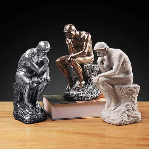 Miniatura 4 de Estatuas de pensador creativo individual para decoración de sala de estar, 9.6 pulgadas de alto (argentado)