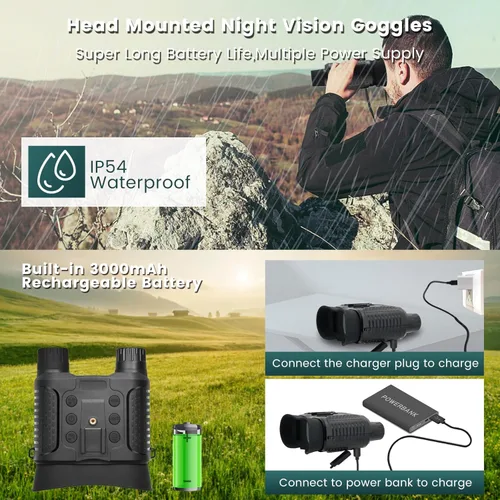 Miniatura 2 de Gafas de visión nocturna montadas en la cabeza, prismáticos digitales recargables de visión nocturna infrarroja de 1312 pies y 2.7 pulgadas