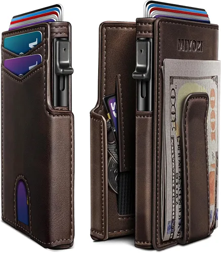 Miniatura 18 de miyozi Billetera para hombre, con clip para dinero, bolsillo para monedas, ventana para identificación, delgada, bolsillo frontal con bloqueo RFID
