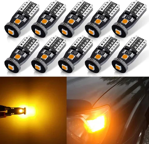 AUTOGINE - 10 unidades de focos LED T10 W5W 194 168 175 2825, sin error, súper brillantes, color amarillo ámbar, con chipset 3030, para luz de