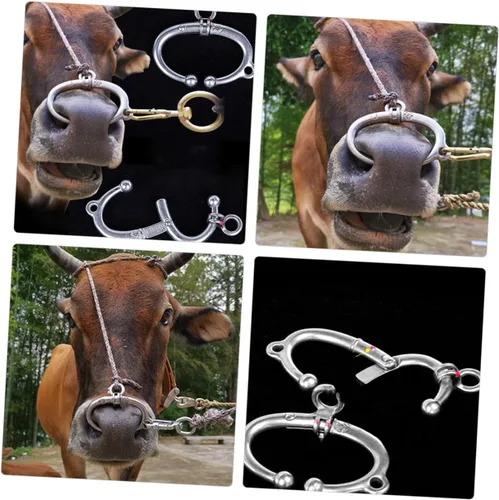 Miniatura 5 de GANAZONO Anillo de nariz de ganado de vaca con alicates de nariz de resorte, anillo de acero inoxidable para manejo de ganado, suministros de 3.14 x