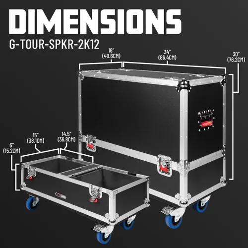Miniatura 6 de Gator Cases G-TOUR Series ATA Style Road Case para (2) gabinetes de altavoces QSC K12 con almacenamiento de cables y ruedas resistentes de 4