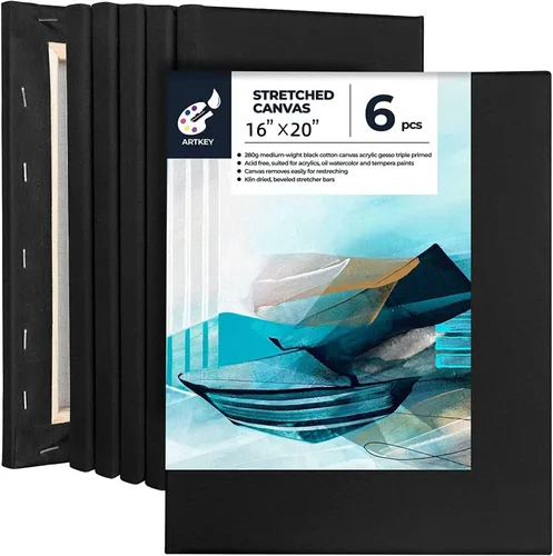 Miniatura 10 de Artkey Paquete de 6 lienzos negros, 8 x 10 pulgadas, triple imprimado, sin ácidos, 100% algodón, para acrílicos, óleo, pinturas de acuarela