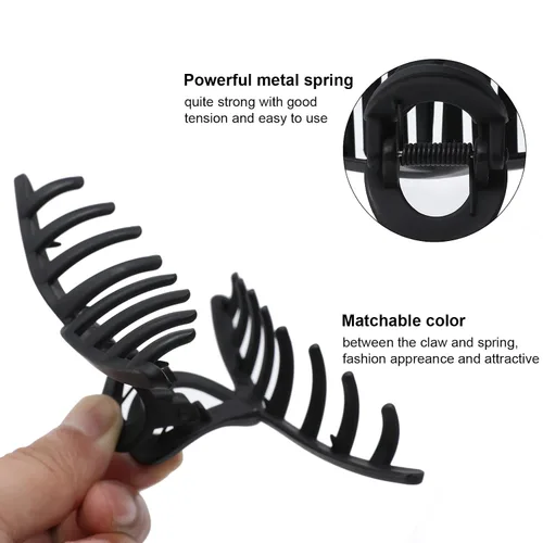 Miniatura 2 de 5 pinzas de pelo grandes para cabello grueso, pinzas de pelo grandes de plátano para mujeres, antideslizantes, de sujeción fuerte (negro mate)