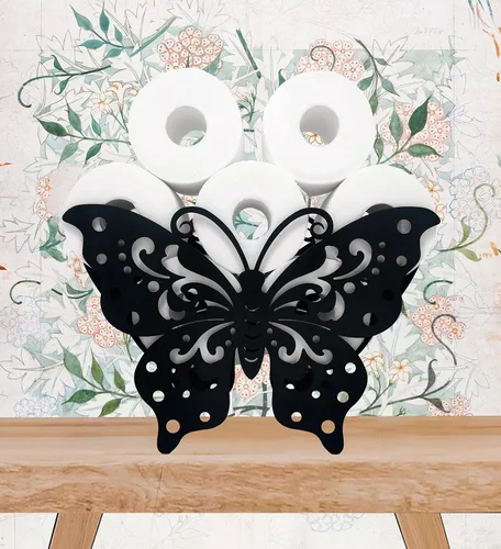 Miniatura 2 de Titulares de papel de animales de mariposa, soporte de papel higiénico de metal negro, soporte de papel de metal decorativo, lindo almacenamiento