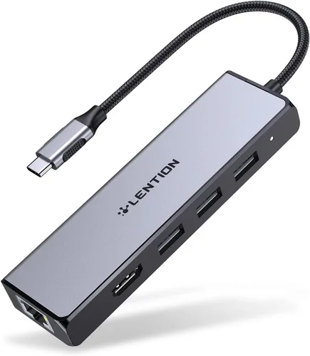 Miniatura 9 de LENTION Concentrador USB C con puerto Gigabit Ethernet, pantalla HDMI 4K, 3 puertos USB-A USB 3.0 para MacBook Pro, MacBook Air, Dell, Lenovo, Oro