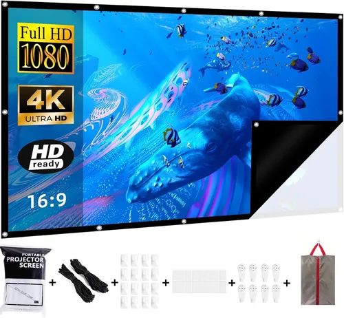 Pantalla de proyector negra de 72 pulgadas, pantalla de proyección portátil para interiores y exteriores, pantalla de película 16:9 plegable para