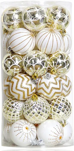 30 bolas de adorno de Navidad, 60 mm, doradas y blancas, decoraciones de Navidad para árbol de Navidad, adornos colgantes irrompibles para fiestas