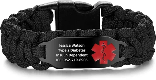 Miniatura 18 de Pulsera de alerta médica Paracord para hombres y mujeres Pulsera de identificación médica de acero inoxidable con hebillas de liberación lateral