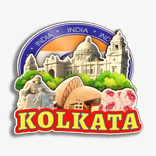 Kolkata India - Imán para nevera de la India, colección de madera 3D, hecho a mano, recuerdos de la ciudad, refrigerador, regalo para decoración del