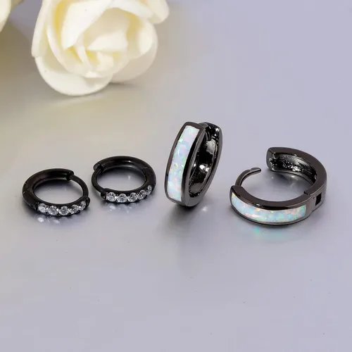 Miniatura 57 de CiNily Aretes Huggie de ópalo con bisagras, chapados en oro, hipoalergénicos, pequeños aretes de aro para mujeres, adolescentes, niñas, hombres