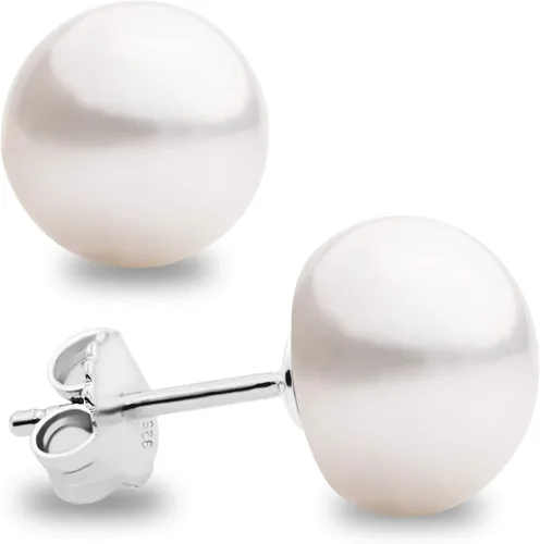 Aretes de perlas para mujeres y niñas. Perlas cultivadas en agua dulce con forma de botón Secret & You Soportes de plata de ley 925 Disponible en