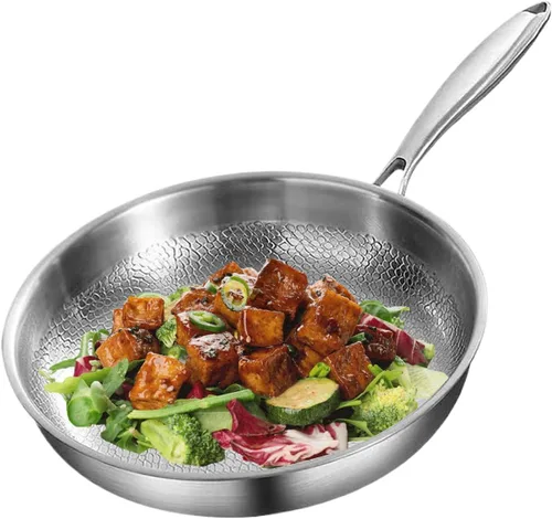Miniatura 7 de Sartén de acero inoxidable – Sartén martillada resistente, cocina antiadherente, sartén para saltear con calor uniforme Utensilios de cocina