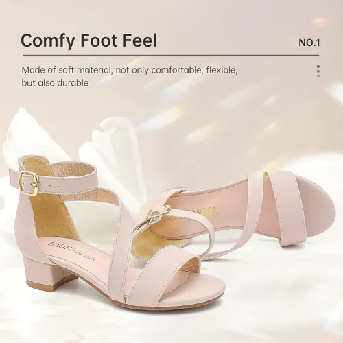 Miniatura 3 de Sandalias para niñas, tacones para niños, puntera abierta, correa al tobillo, zapatos de vestir, flores para boda, fiesta para niños pequeños