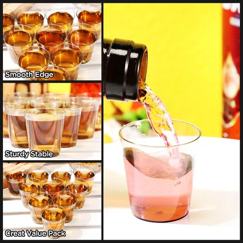 Miniatura 4 de Tioncy 300 vasos de chupito de plástico de 1 onza, reutilizables para bodas, fiestas, muestras y degustaciones, color negro