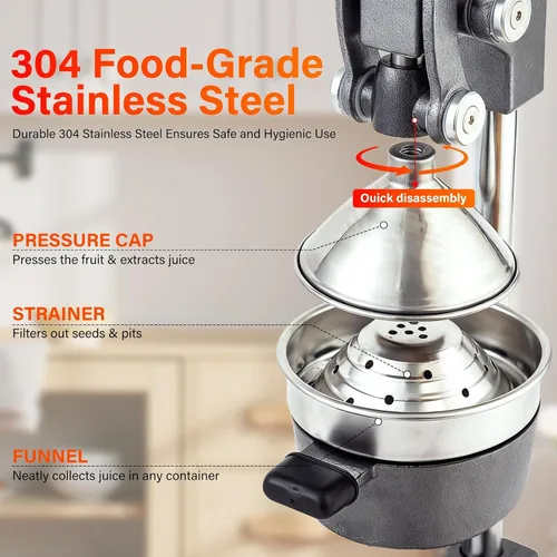 Miniatura 4 de Exprimidor manual de hierro fundido, exprimidor comercial de limón, exprimidor profesional de cítricos, ideal para extraer jugo de limones, naranjas