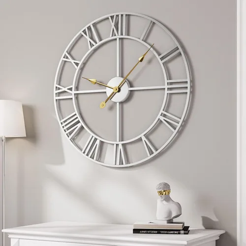 Miniatura 36 de Reloj de pared negro de 16 pulgadas decorativo, moderno reloj de metal para sala de estar, funciona con pilas, silencioso, sin tictac, números