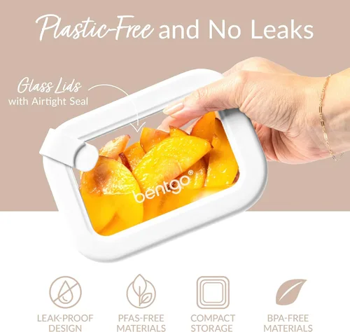 Miniatura 3 de Bentgo Signature - Almacenamiento de alimentos de vidrio a prueba de fugas, juego de 8 piezas, recipientes sin plástico con 1 compartimento