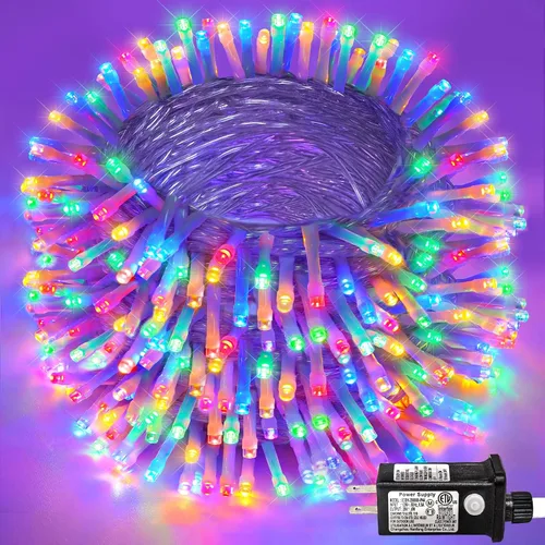 Miniatura 47 de Guirnalda de 120 luces LED rojas impermeables para exteriores, luces de Navidad rojas de 40 pies, 8 modos, cable transparente, guirnalda de luces