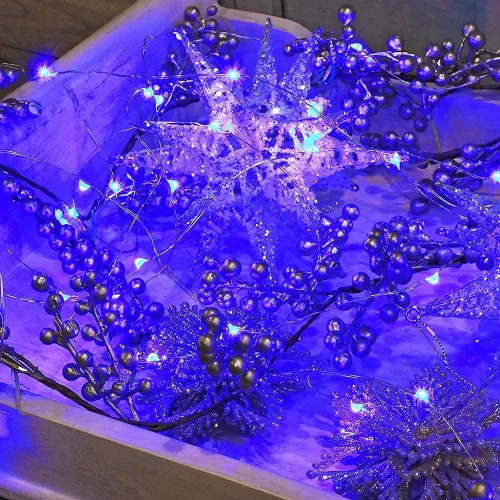 Miniatura 5 de Guirnalda de luces LED con energía solar actualizada, 8 modos, resistente al agua, IP65, iluminación intermitente, para interior y exterior, Azul